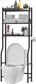 Livilord 3-Tier Over The Toilet Storage, Freestanding Metal Bathroom Shelves with 4 Hooks, Over Toilet Storage Shelf with Paper Holder, Above The Toilet Shelf for Bathroom Storage, Black
