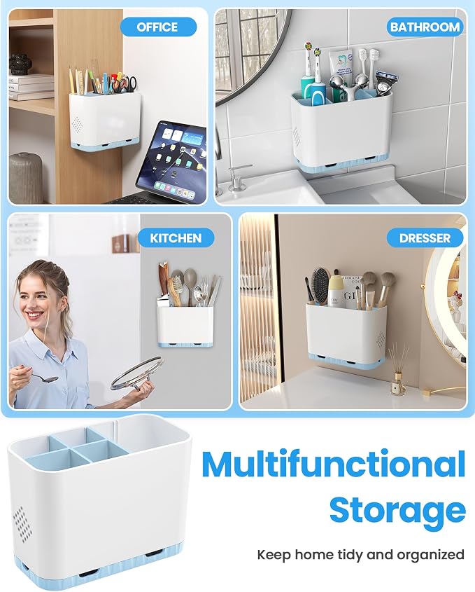 Toothbrush and Toothpaste Holders for Bathrooms Countertop - Detachable 5 Slots Kids Electric Toothbrush Holders Set Wall Mounted with Removable Dividers for Bathroom Decor and Accessories Organizer