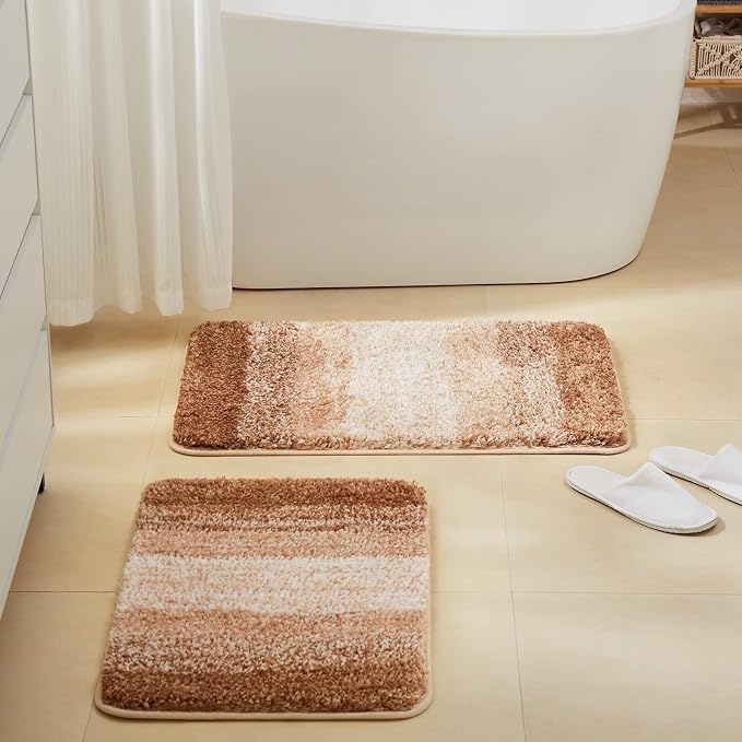 TECHMILLY Super Soft Shaggy Bathroom Rugs, Absorbent Thick Non Slip Microfiber Bath Rugs, Quick Dry Machine Washable Bath Mat for Bathroom Floor, Bathtub and Shower 17"x24"