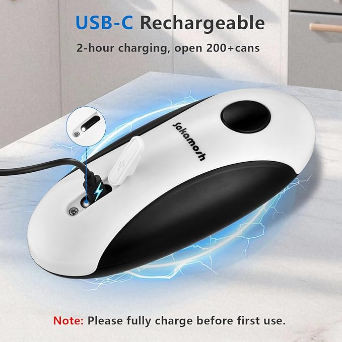 SAKAMOSH Rechargeable Can Opener Electric for Seniors, Hands Free Electric Can Opener with Smooth Edge for Kitchen, One Touch Automatic Opener Fits Most Cans