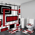 Yddsky 4 Pcs Red Geometric Shower Curtain Sets with Rugs Red Bathroom Sets with Shower Curtain and Rugs Modern Bathroom Curtains Shower Set with Toilet Lid Cover for Bathroom Decor Accessories