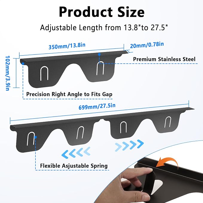 Stove Gap Covers Stainless Steel, 2 Pcs Stove Gap Filler for Counter Side Gap, Retractable Length 13.8" to 27.5"