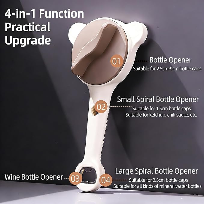 Jar Opener, 4 in 1 Multi-Functional Adjustable Bottle Opener, Retractable Lid Tool with Non-Slip Grip for Various Sizes Jars Cans and Bottles, Effortless Kitchen Helper for Seniors, Weak Hands