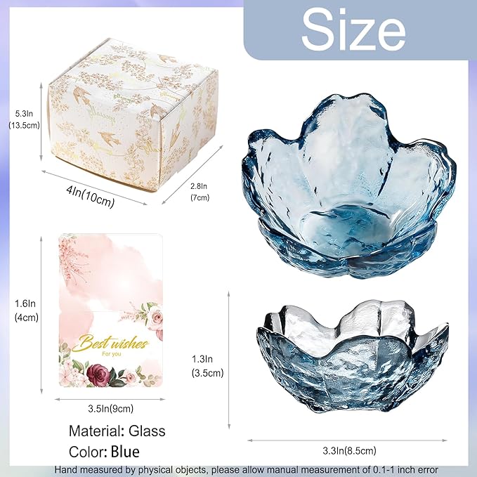 Binoster Blue Flower Glass Ring Dish Jewelry Tray Ring Holder Dish Cute Room Decor Vanity Organizer for Nightstand or Bathroom Aesthetic Trinket Dish Gift for Wife Mom Daughter