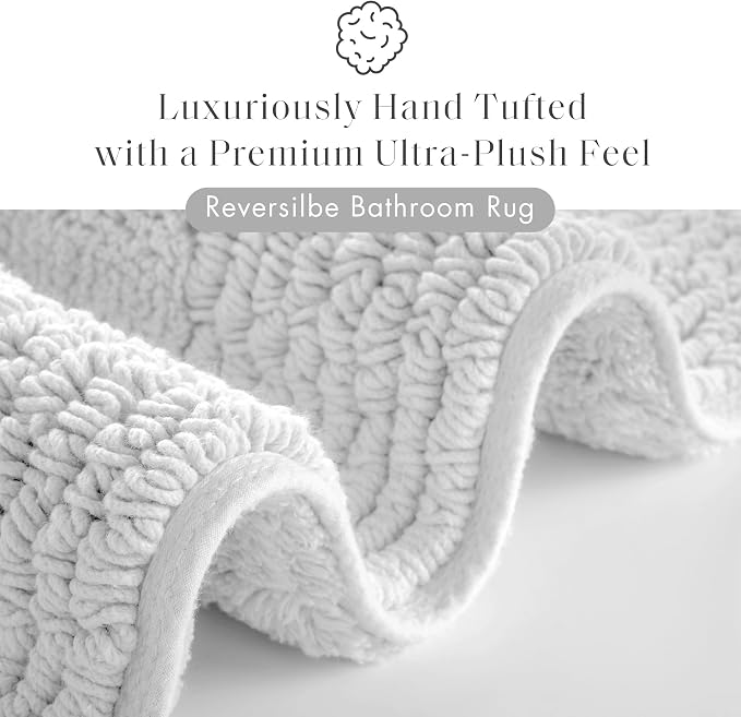 Madison Park Splendor Reversible 100% Cotton Tufted Bathroom Rug-3000 GSM Hotel Quality Luxurious Plush Medium Pile Bath Mat Absorbent, Quick Dry, Shower Room Décor, 20x30 Grey