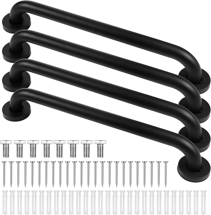 Tatuo 4 Pack Showers Grab Bars for Bathtubs 304 Stainless Steel Bathroom Safety Handrails Anti Slip Handles Grab Bars for Elderly, Senior, Pregnant (Black,20 Inch)