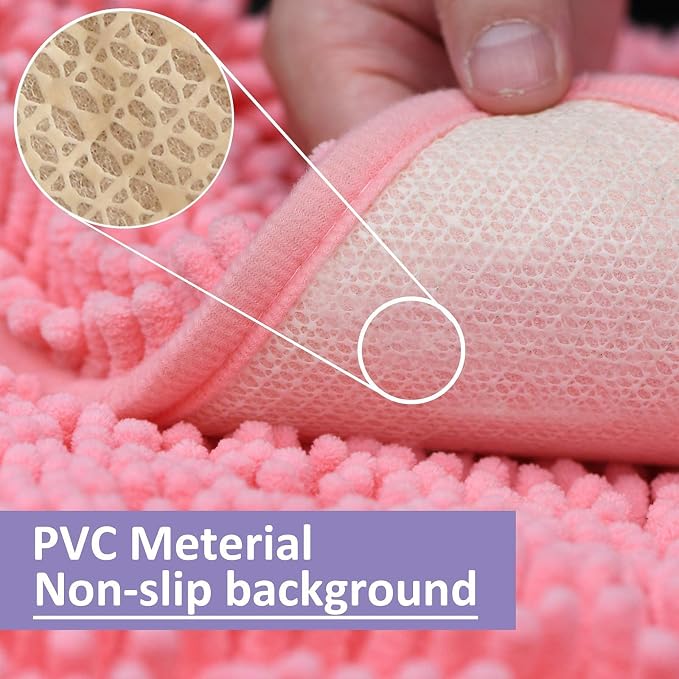 Bathroom Rugs Chenille Bath Mat Set 3-Piece Bath Rugs for Bathoom Extra Soft Bath Mats for Bathoom Non Slip Absorbent Shag Bthroom Carpet, Machine Washable, Toilet Rug Pink