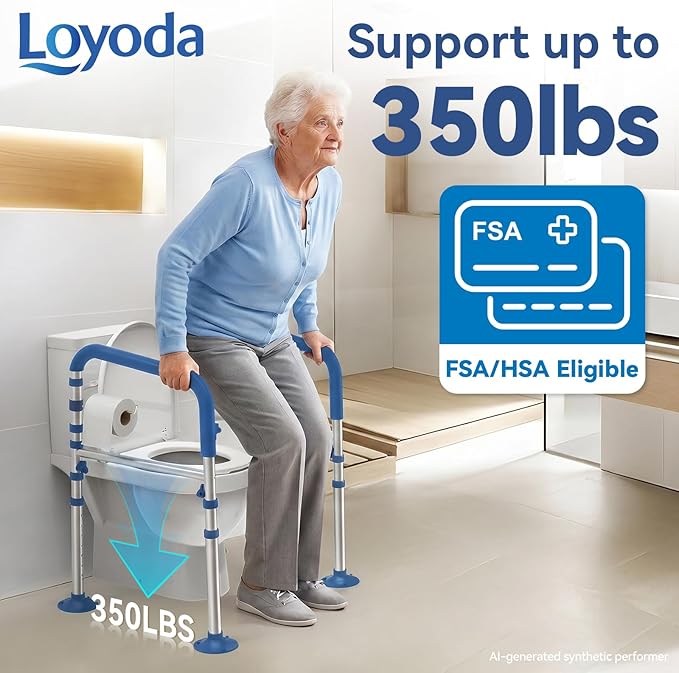 Loyoda Toilet Safety Rails for Seniors,Adjustable Toilet Handles for Elderly and Disabled (350 Lb),Foldable Toilet Rails Fit Most Toilets