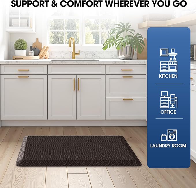 Mattitude Kitchen Mat Cushioned Anti-Fatigue Floor Mat Water Resistant Non-Slip Mats and Rugs Standing and Comfort Desk Mats for House Sink Office Laundry (Chocolate, 17.3"x28")