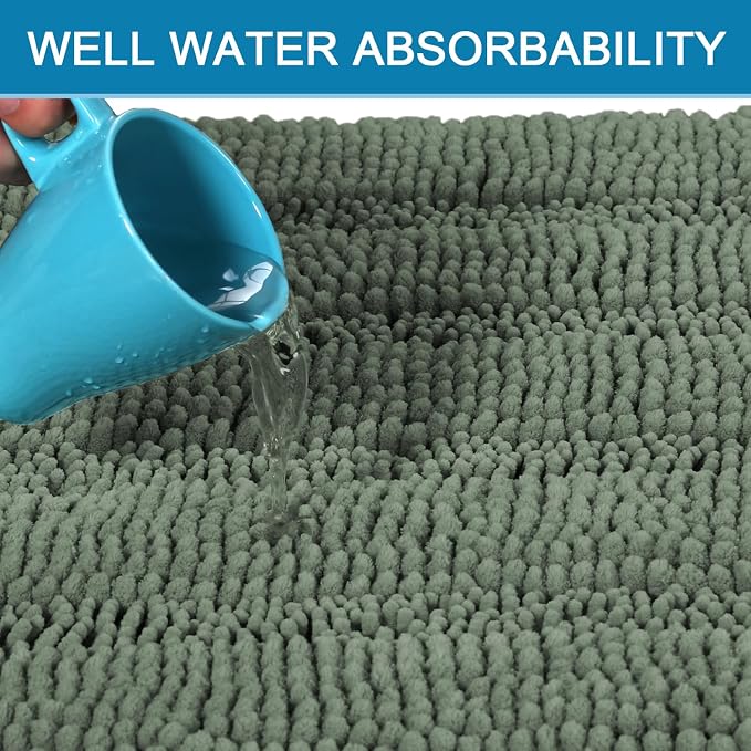H.VERSAILTEX Bathroom Rugs Bath Rug Set 2 Piece Bathroom Contour Rug Toilet Mat Non Slip Contour Bath Rug Ultra Thick Water Absorbent Striped Bath Mats Washable(36" x 24" Plus 20" x 24" U, Green Bay)