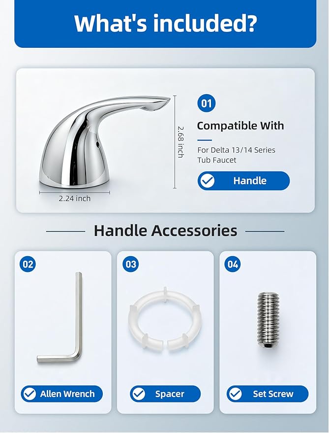 RP48717 Shower Handle Kit Replacement for Delta 13 14 1300 1400 Series, Shower Knob Replacement, Chrome Lever