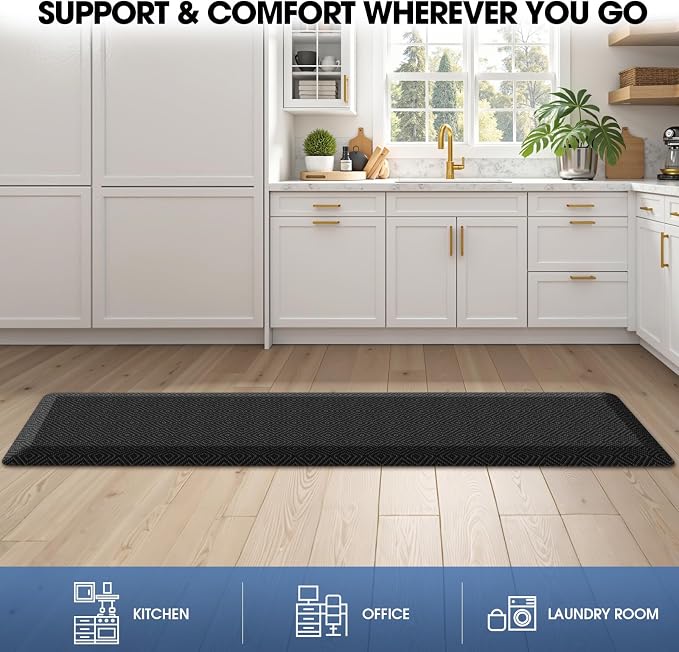 Mattitude 4/5 Inch Thick Kitchen Mat Cushioned Anti-Fatigue Floor Mat Water Resistant Non-Slip Mats and Rugs Standing and Comfort Desk Mats for House Sink Office Laundry (Black, 17.3"x60")