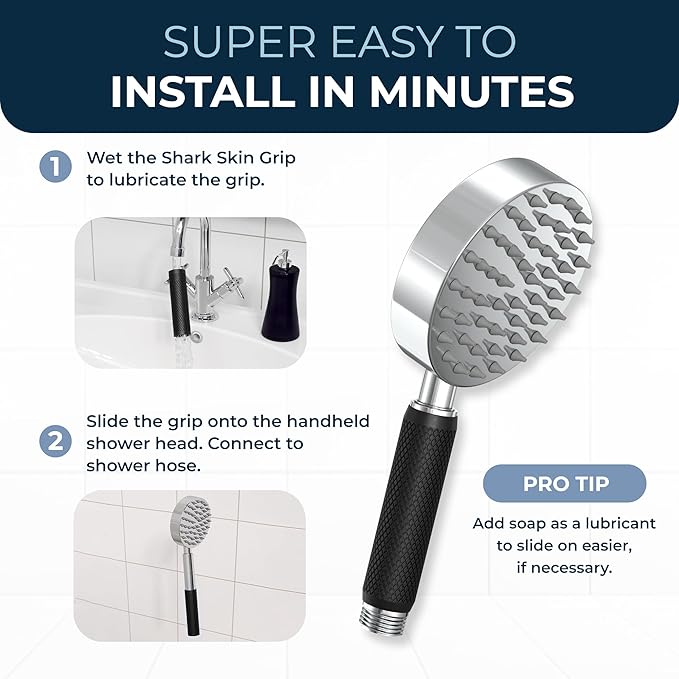 HammerHead Showers® Shark Skin Grip Compatible for HammerHead Showers 1-Spray Handheld Shower Head – Slip-Free Grip for Handheld Shower Head for Elderly or Kids – Handshower Silicone Grip