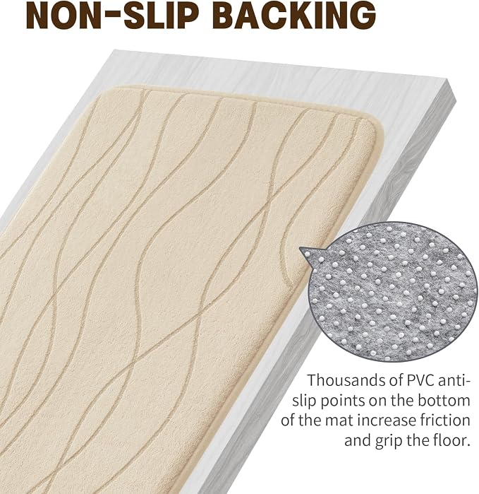 YIHOUSE Memory Foam Bathroom Rug Sets, Khaki, 2 Piece (17"x24"+20"x32") | Ultra Soft, Absorbent, Non-Slip, Machine Washable