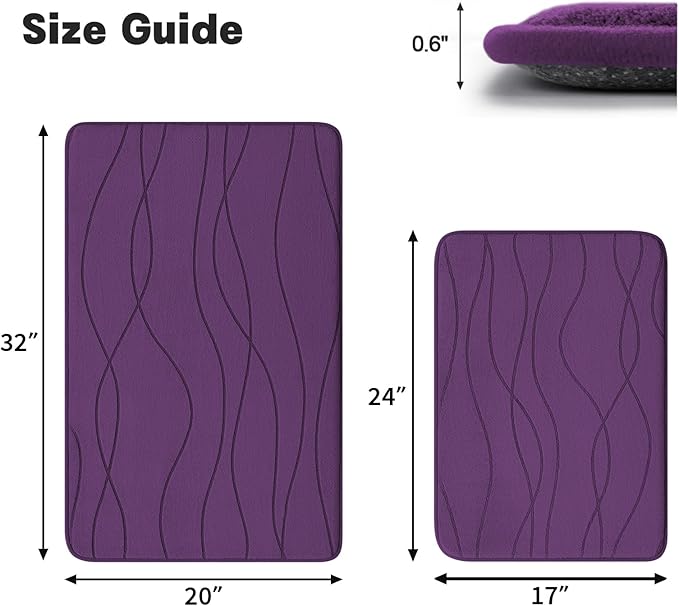 YIHOUSE Memory Foam Bathroom Rug Sets, Purple, 17"x24"+20"x32", 2 Piece | Ultra Soft, Absorbent, Non-Slip, Machine Washable