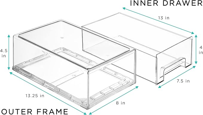 Sorbus Medium Clear Stackable Storage Drawers – 4-Pack Plastic Organizer Bins with Handles – Stackable Pull-Out Storage Drawers for Closet, Pantry, Office, Bathroom, Craft, and Toy Organization