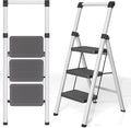 Foldable Step Ladder Stool for Home,3 Step Stool with Wide Anti-Slip Pedal, Heavy Duty 600Lbs Ladder for Indoor Kitchen Closet Stair Use, Black Grey
