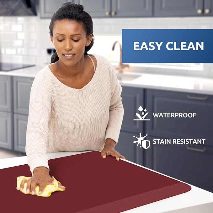 KitchenClouds Kitchen Mat Cushioned Anti Fatigue Rug 24"x70" Water Resistant, Non Slip, Standing and Comfort Desk/Floor Mats for House Sink Office (Red)