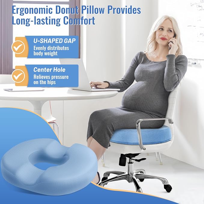 CloudBliss Donut Pillow Stadium Seat Cushion for Tailbone Pain Relief and Hemorrhoids, Memory Foam Seat Chair Cushion, Portable Seat Cushions for Bleachers, Car, Home & Office
