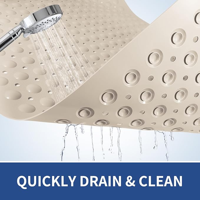OTHWAY Non Slip Bathtub Mat, 31"x 19" TPE Bath Mat for Tub with Drain Holes and Suction Cups, Anti-Slip Mats for Kids Baby Elderly Bathroom (Apricot)