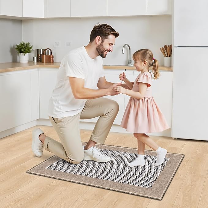 StepRite Kitchen Rugs, Kitchen Mats for Floor, 32"x20" Non-Slip Machine-Washable Kitchen Throw Rug, Absorbent Kitchen Runner Rugs Office, Sink Standing Desk Mat, Decor Carpet, Khaki