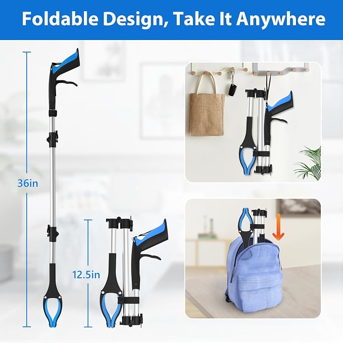 Grabber Reacher Tool 36 Inch, Foldable Grabber with Anti-Slip 360° Rotating Jaw, Magnetic Tip for Seniors, Heavy Duty Reacher Grabber Pickup Tool for Elderly After Surgery Recovery