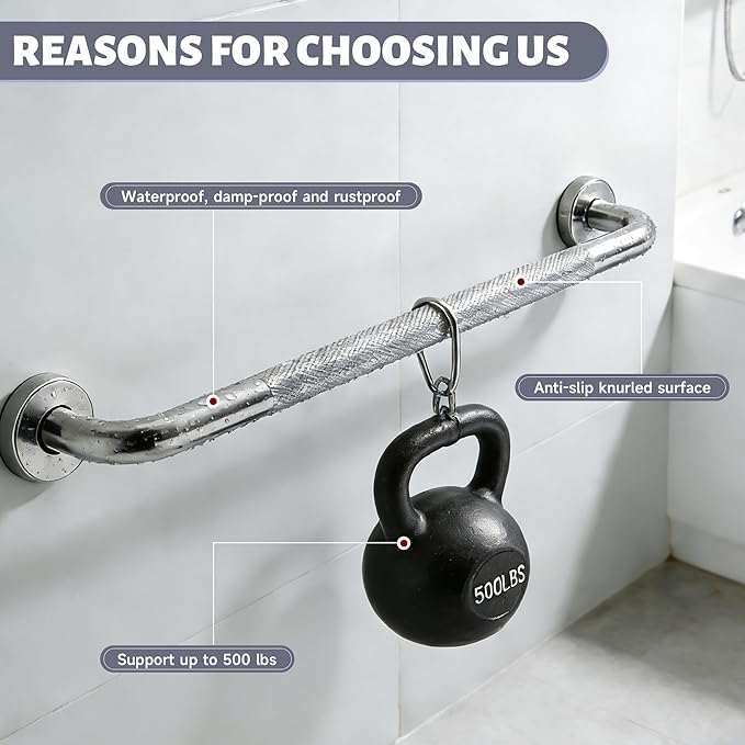 24 Inch Shower Grab Bar 1.25" Dia,Brushed Nickel Anti Slip Bathroom Grab Bar, 304 Stainless Steel Knurled Handicap Grab Bars, Safety Support Handrail, Bath Shower Handle for Elderly Injury Senior