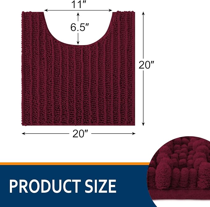 Smiry Bathroom Toilet Rugs U Shaped 20x20, Extra Soft Absorbent Non Slip Rubber Backing Chenille Contour Bath Rugs for Toilet, Machine Washable Contoured Bath Mats, Burgundy