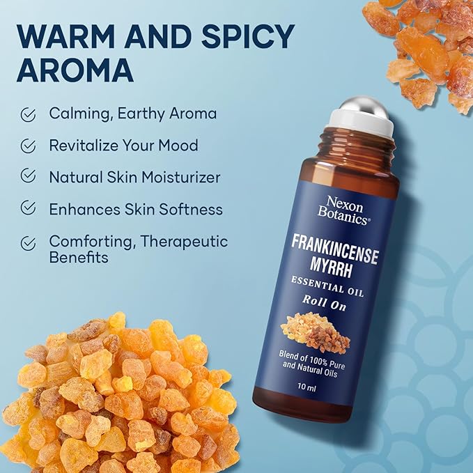 Frankincense & Myrrh Essential Oil Roll-On 10ml - 100% Pure, Natural & Prediluted Oil Blend for Aromatherapy & Skin Care - Nexon Botanics