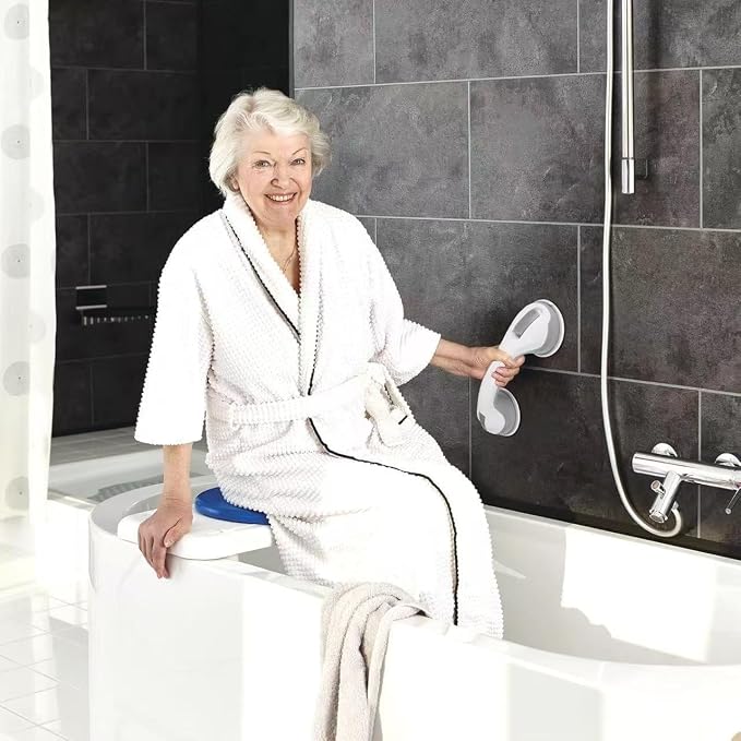 Auroras 12 Inch Grab Bars for Bathtubs and Showers with Suction Cup, Removable Shower Grab Bars for Seniors, No Drilling Heavy Duty Shower Handle for Bathroom Safety, Handicap Grab Bars, Grey (2 Pack)