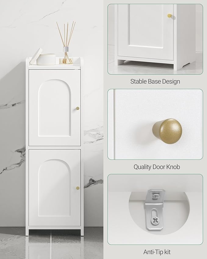 Hzuaneri Bathroom Storage Cabinet, Small Corner Floor Cabinet with 2 Doors and Adjustable Shelf, Narrow Toilet Paper Cabinets, Bathroom Organizer for Small Spaces, 7.9" D x 9.8" W x 29.5" H White