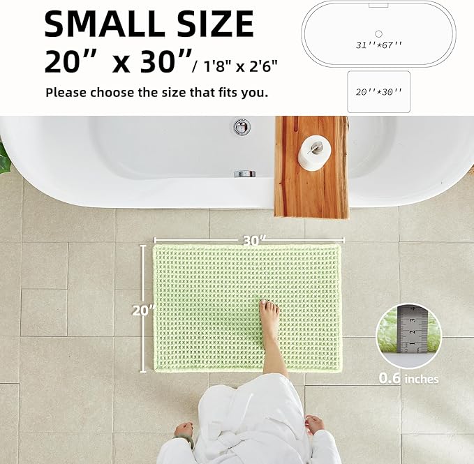TYUU Waffle Bath Mat, Boho Bathroom Rugs Non Slip Washable Super Absorbent Quick Dry Cute Bath Mat Farmhouse Bathroom Decor, 30"x20" Pale Green