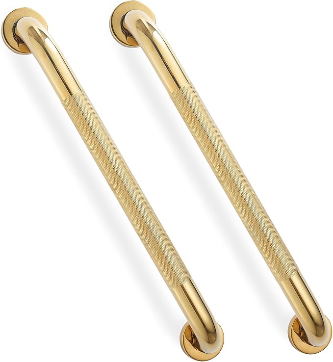 Grab Bars for Shower, Zynuhmo 2 Pack 20 Inch Anti Slip Safety Grab Bar 1.25" Diameter Stainless Steel Shower Handrails for Handicap Injury Pregnant Senior Assist Bath Shower Handles(Titanium Gold)