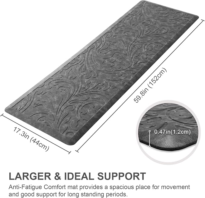 KMAT Kitchen Mat Cushioned Anti-Fatigue Floor Mat Waterproof Non-Slip Standing Ergonomic Comfort for Home,Office,Sink,Laundry,Desk 17.3" (W) x 60"(L),Grey