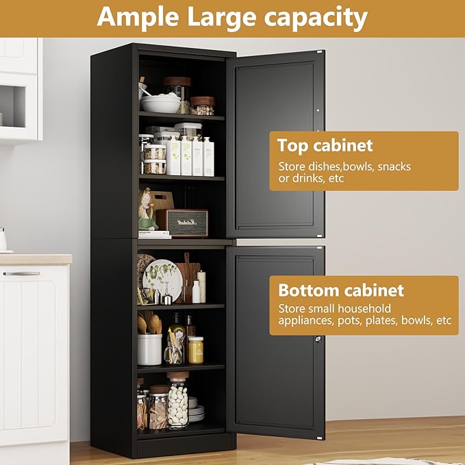 Tall Narrow Slim Metal Storage Cabinet with Lock 2 Doors and Shelves,Steel File Cabinets,Kitchen Pantry Cabinet Locker Organizer - 67" Locker Storage Cabinets for Bathroom,Bedroom,Office,Black