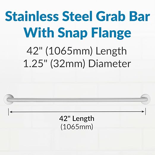 Bobrick 42-Inch Straight Grab Bar, ADA Compliant Bathroom Safety Rail, Satin Finish Stainless Steel with Concealed Mounting Flange, Ideal for Commercial and Residential Bathtubs & Showers