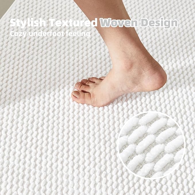 TYUU Bathroom Rugs Non Slip Washable, Super Absorbent Thin Bath Mat Quick Dry Low Pile Bathroom Rug, White 24"x47"