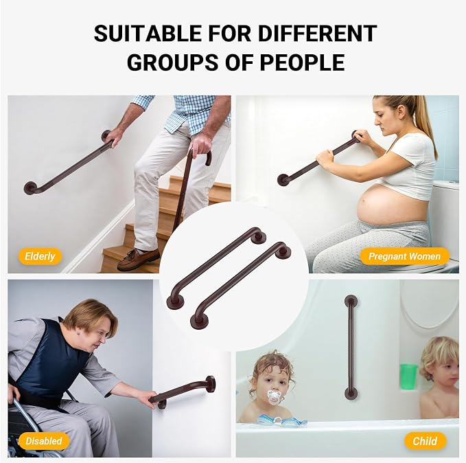 Anti Slip Grab Bars for Shower Oil Brown, Safety Textured Grip Shower Grab Bars for Seniors, Holds up to 500LBs, Knurled Handicap Grab Bars for Wall with Concealed Screws, 16 Inch