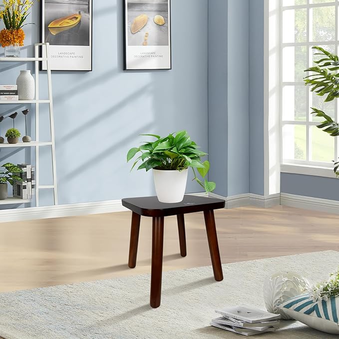 BEE&OAK 11 Inch Wooden Step Stools for Adults, Solid Rubber Wood Non-Slip Step Foot Stool, Heavy Duty 300 lbs One Step Stool for Bedroom, Bathroom, Kitchen,Outdoor (Dark-Walnut)