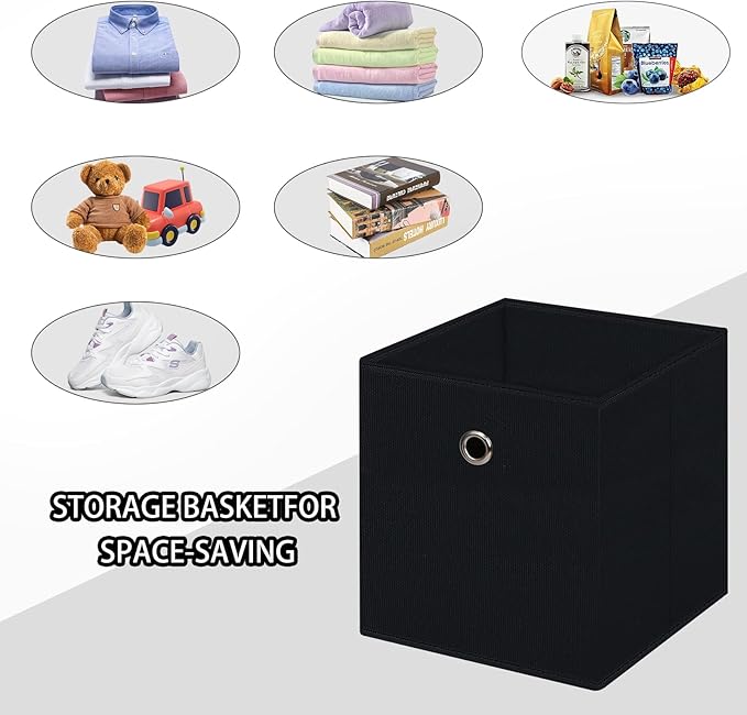 Black Foldable Storage Cubes Bins ,11 Inch Cloth Storage Cube Fabric Storage Box Cubes Organizer Baskets with Handles for Home Organizer Set of 6 (Black)