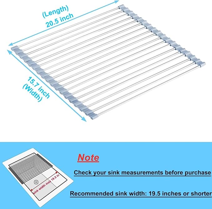 Seropy Extra Large 20.5"x13.7" Roll Up Dish Drying Rack Over The Sink Dish Drainer for Kitchen Counter, Sink Drying Rack Drying Mat Folding Rack Kitchen Sink Organizer Home Essentials