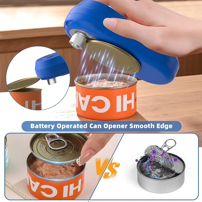 Auto Electric Can Opener, Rechargeable Can Openers for Seniors & Arthritis, One-Touch Automatic Can Opener, Hands-Free, Smooth Edge, Compact,Small - Auto Stop，Blue