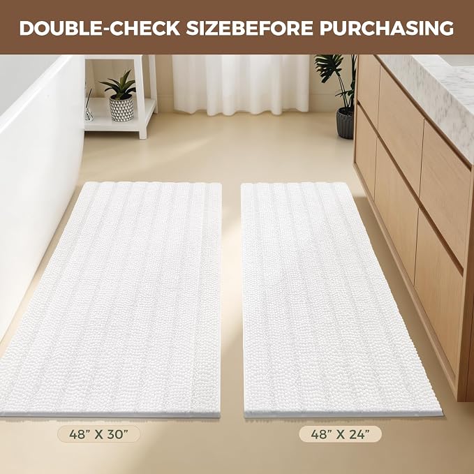 Bcoimo Large Bathroom Rug, Chenille Bath Mat with High Low Pile Design, Soft Absorbent Non Slip Bath Rug, Machine Washable Quick Dry Mat for Shower, Tub, Sink and Vanity