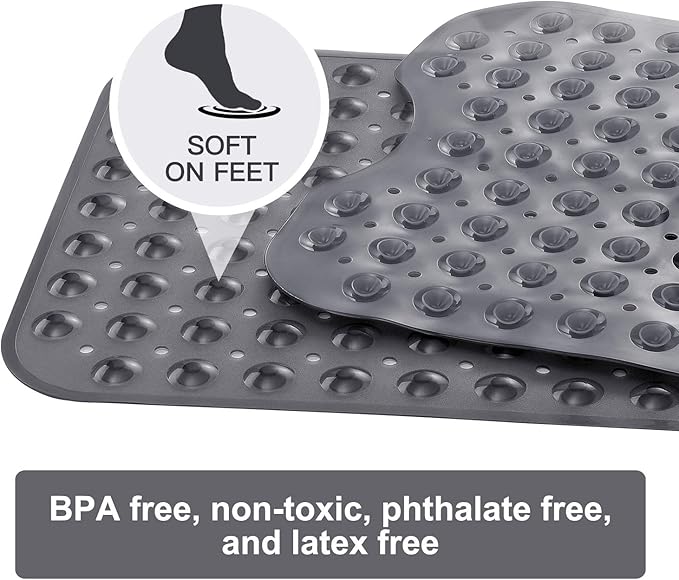 YINENN Bath and Shower Safety Mats 40x16 inch, Non Slip with Suction Cups for Bathroom Stall and Tub Floor, Extra Large and Machine Washable, Drain Holes Keep Bathtub Clean, Clear Light Black