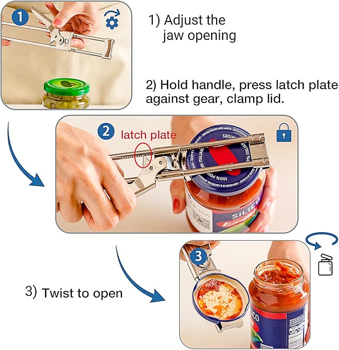 Extended Jar Opener for Weak Hands, Adjustable Stainless Steel Bottle Opener, Can Opener for Seniors with Arthritis, Large and Small Lids Gripper Household Tool, Kitchen Accessories (1 PC)