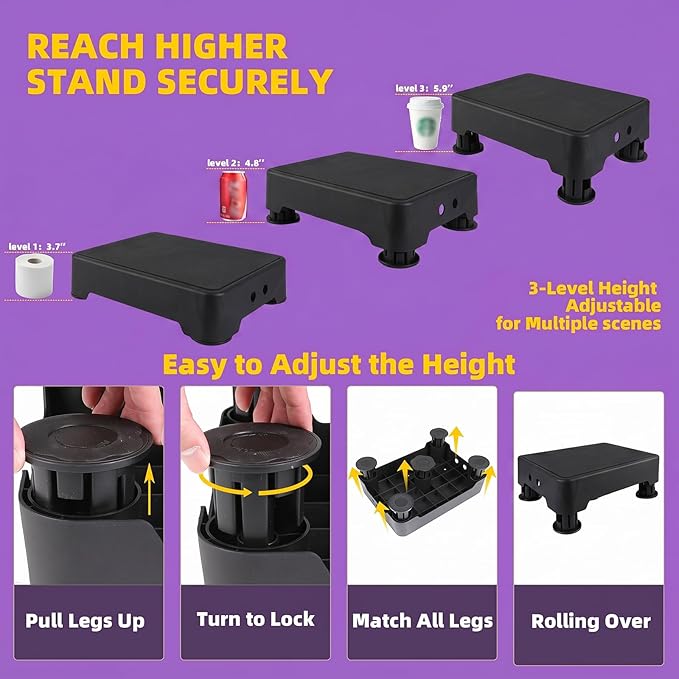 Adjustable Step Stool, 700 LBS Capacity Safety Bed Step for Seniors, Exercise Setp Platform, Portable Stair Assist for Elderly, Wide Step up for Kitchen, Car, Bedside & Shower, Black