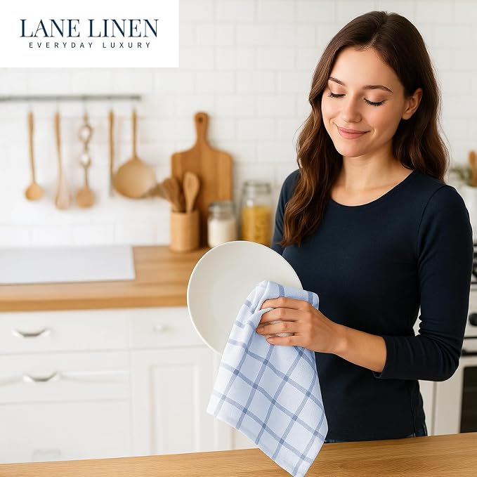 LANE LINEN Dish Towels Set of 12-18” x 28” Soft, Absorbent Cotton Kitchen Towels, Quick-Drying Tea & Hand Towels, Premium Decorative Dish Cloths - Indigo