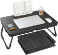 BUYIFY Foldable Laptop Bed Desk for Couch, Sofa - Large Lap Desk Tray Table with Cup Holder and Tablet Slot - Portable Notebook Stand for Eating, Writing, Studying and WFH (Black)-USA Original Patent