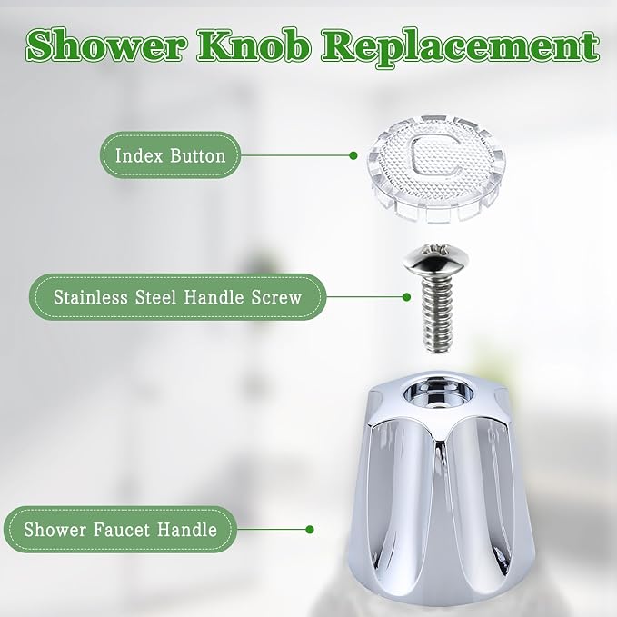 Shower Knob Replacement Compatible with Price Pfister Contessa & Windsor Tub and Shower Faucet Shower Knobs, Shower Knobs 2 Piece Replacement for Pfister Shower Handle Replacement (Chrome)