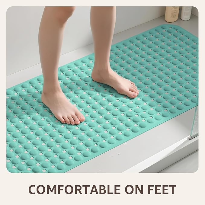 OTHWAY Bath Tub Shower Mat Non Slip, Bathtub Floor Liner Mats for Inside Shower Bathroom, Suction Cups and Drain Holes for Feet Scrubbing, Machine Washable, Soft on Feet, 35x16 Inch, Light Green